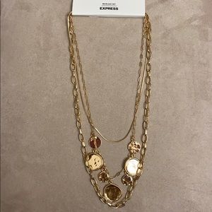 Express Gold Coin Motif Multi Chain Necklace